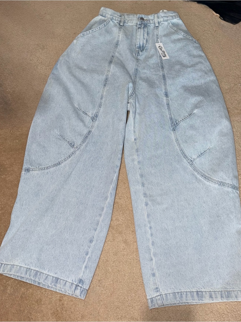 High-Waist Wide/Balloon Leg Light Wash Jeans